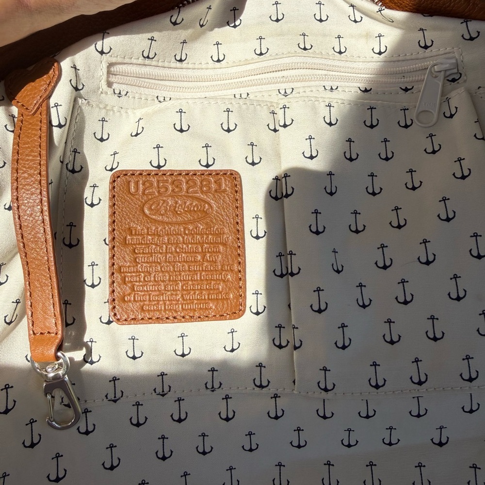 Brighton Sea to Shore Navy and White Striped Tote with Brown Anchor Accent - Picture 13 of 15